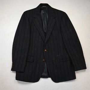 Vtg Harris Tweed 42S Blue Gray Red Stripe 100% Wool Blazer Jacket Sport Coat
